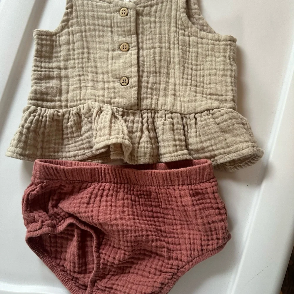 Kids Beige and Pink Ruffled Outfit